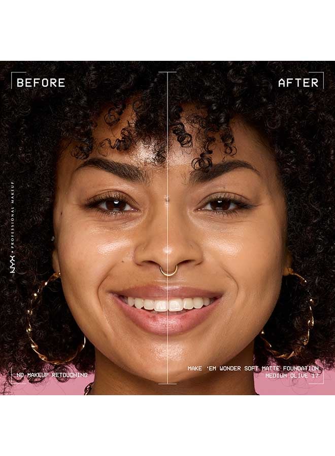 NYX PROFESSIONAL MAKEUP Make 'EM Wonder, 24H Soft Matte Foundation, Undetectable  Finish, Medium Olive - Image 3